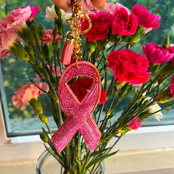 PINK Rhinestone Breast Cancer Awareness Shiney Gold tassel NEW Keychain - Picture 3 of 6